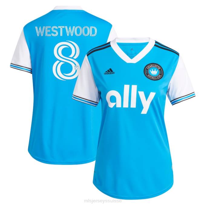 MLS Jerseys femmes charlotte fc ashley westwood adidas bleu 2023 nouveau maillot de joueur réplique XXTX1278 Jersey
