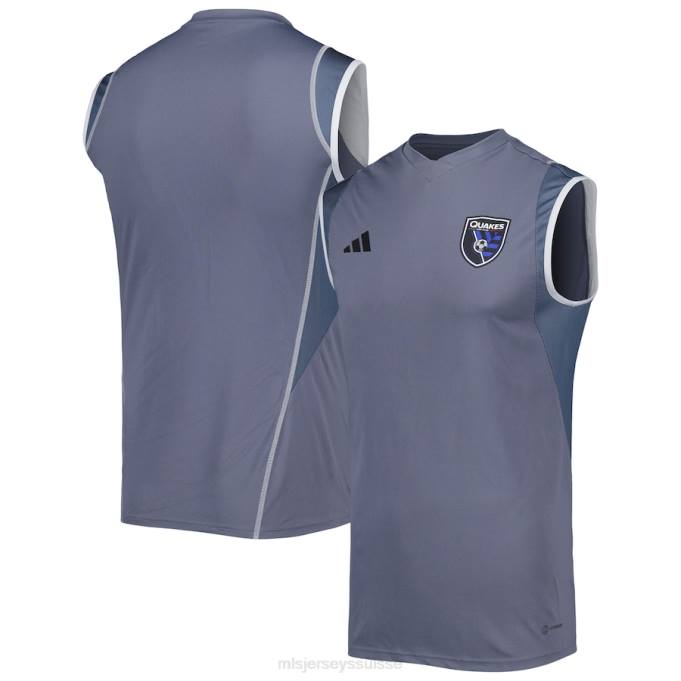 MLS Jerseys Hommes maillot d'entraînement sans manches sur le terrain adidas 2023 des tremblements de terre de San Jose gris XXTX341 Jersey