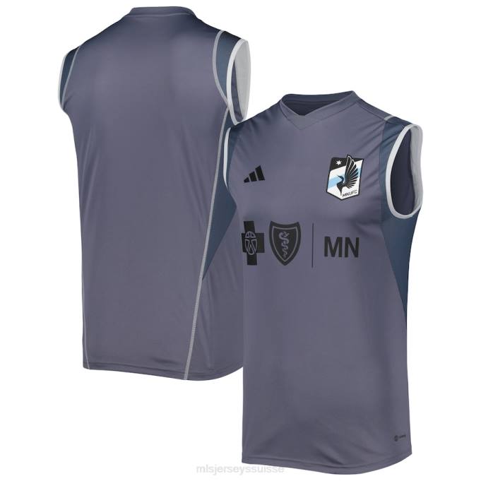 MLS Jerseys Hommes maillot d'entraînement sans manches sur le terrain minnesota united fc adidas gris 2023 XXTX525 Jersey