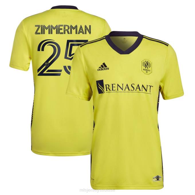 MLS Jerseys Hommes nashville sc walker zimmerman adidas jaune 2022 le kit de retour réplique maillot de joueur XXTX484 Jersey